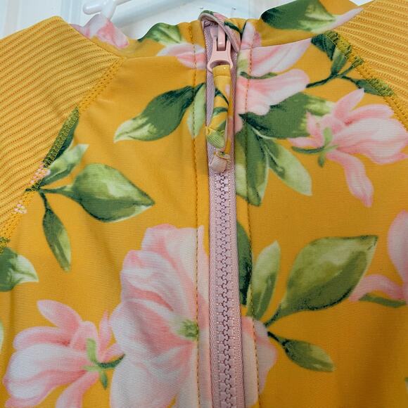 Art Class Floral Print Yellow Backzip Swimsuit/Rashguard - Picture 2 of 5